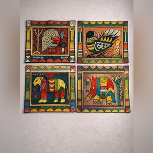 🧵 Kaross Hand-Embroidered African Textile Wall Art – Set of 4 | 12” Panels